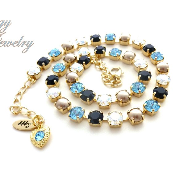 NEBULA GLOW 8mm Tennis Necklace made with Genuine Austrian Crystals and Pearls - Picture 7 of 8